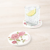 ピンクのバラの手スケッチ鉛筆Tシャツクッショントリ コースター (側面)