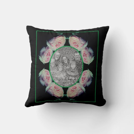 ピンクのバラの抽象芸術フレームあなたの写真を追加 クッション (裏面)