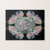 ピンクのバラの抽象芸術フレームあなたの写真を追加 ジグソーパズル (横)