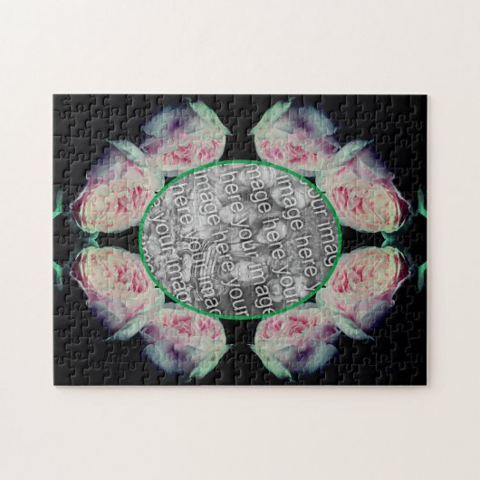 ピンクのバラの抽象芸術フレームあなたの写真を追加 ジグソーパズル (横)