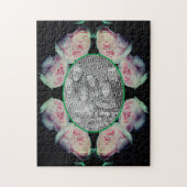 ピンクのバラの抽象芸術フレームあなたの写真を追加 ジグソーパズル (縦)