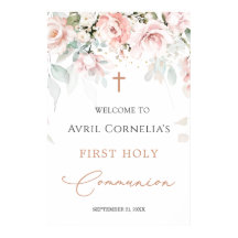 ピンクのバラの最初の聖なる聖餐式ウェルカムサイン