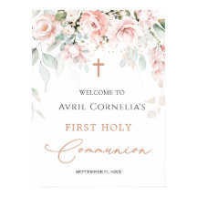 ピンクのバラの最初の聖なる聖餐式ウェルカムサイン