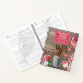 ピンクのバラの木製キッチン用品 ファミリーレシピ ノートブック (内部)