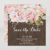 ピンクのバラの木製ストリングライト Save the Date セーブザデート (正面/裏面)