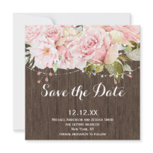 ピンクのバラの木製ストリングライト Save the Date