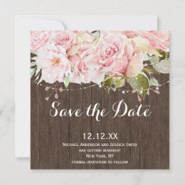 ピンクのバラの木製ストリングライト Save the Date セーブザデート
