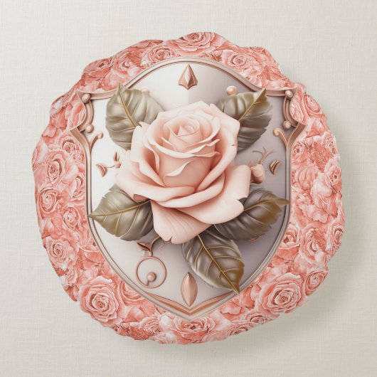 ピンクのバラの枕に信仰の盾 ラウンドクッション (裏面)