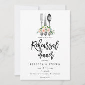 ピンクのバラの植物のリハーサルの夕食の招待 招待状 (正面)