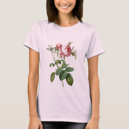 ピンクのバラの植物画、レドゥーテ Tシャツ