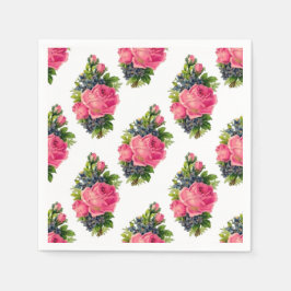 ピンクのバラの模様が可愛いヴィンテージ スタンダードカクテルナプキン