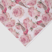 ピンクのバラの模様に止まったブルフィンチの鳥 薄葉紙 (詳細)