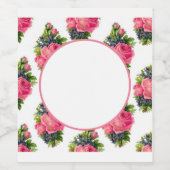 ピンクのバラの模様 ヴィンテージ クラシック ラウンド ワインラベル (シングルラベル)