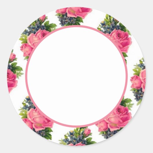 ピンクのバラの模様 ヴィンテージ ラウンドシール (正面)