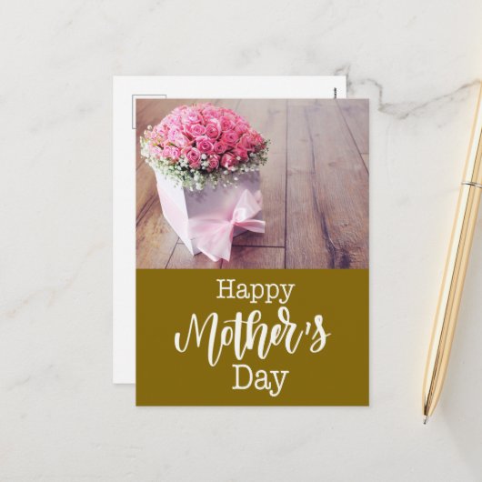 ピンクのバラの母の日のカード シーズンポストカード (正面/裏面インサイチュ)
