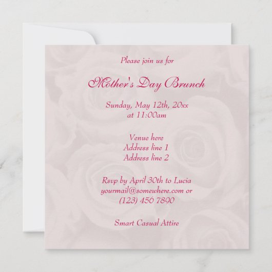 ピンクのバラの母の日のブランチの花束 招待状 (裏面)