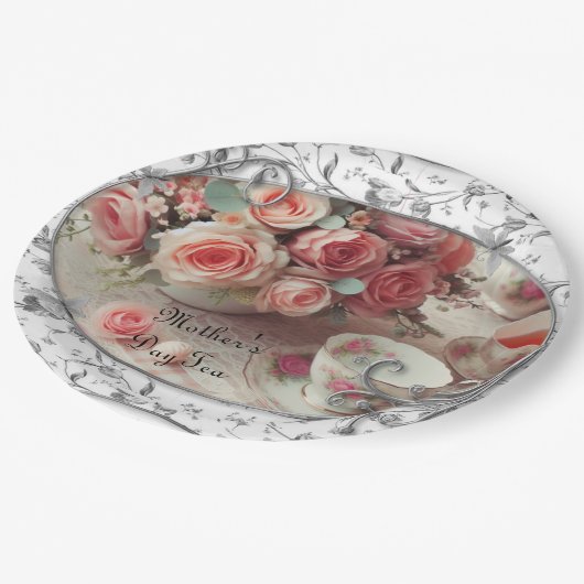 ピンクのバラの母の日の映画 ペーパープレート (アングル)