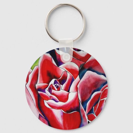 ピンクのバラの水の色のアー絵画ト キーホルダー (正面)
