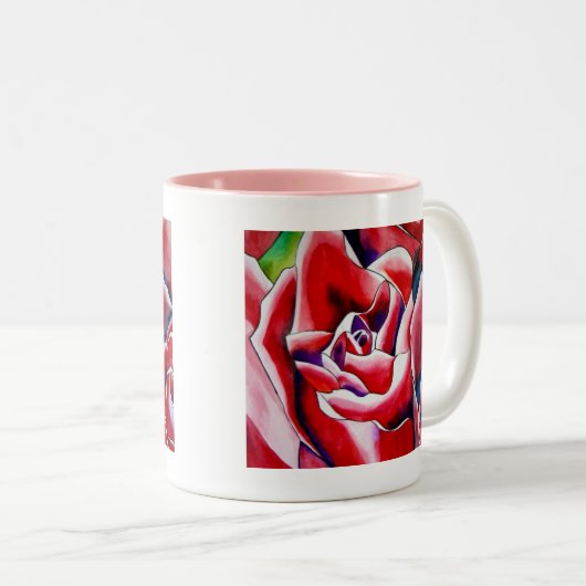 ピンクのバラの水の色のアー絵画ト ツートーンマグカップ (正面右)
