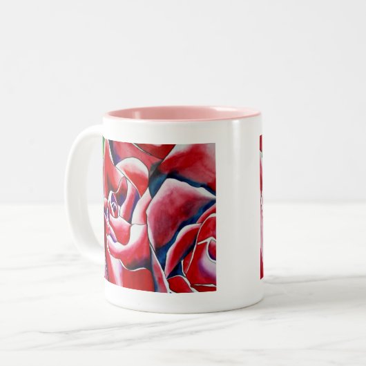 ピンクのバラの水の色のアー絵画ト ツートーンマグカップ (正面左)