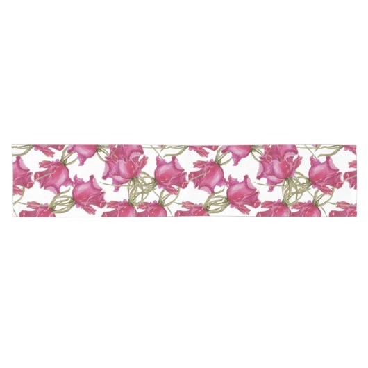 ピンクのバラの水の色のパターンの手絵を描形 ショートテーブルランナー (横)