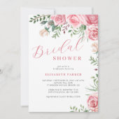 ピンクのバラの水の色のフローラエレガントブライダルシャワー 招待状 (正面)