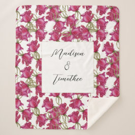 ピンクのバラの水の色モノグラムのの手絵を描型 シェルパブランケット