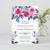 ピンクのバラの水彩ボタニカルウェディング 招待状 (スタンド正面)