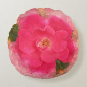 ピンクのバラの水彩写真 ラウンドクッション (正面)