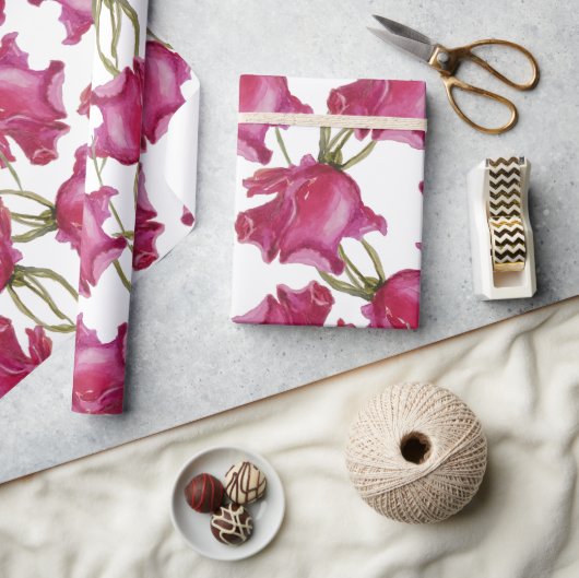 ピンクのバラの水彩手絵を描形 ラッピングペーパー (クラフト)