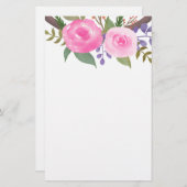 ピンクのバラの水彩画の花のぼろぼろの上品 便箋 (正面/裏面)