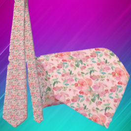ピンクのバラの水彩画パターン 花 フラワープリント ネック ネクタイ