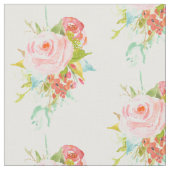 ピンクのバラの水彩画 ファブリック (クローズアップ)