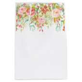 ピンクのバラの水彩画 ミディアムペーパーバッグ (正面)