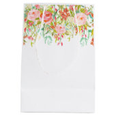 ピンクのバラの水彩画 ミディアムペーパーバッグ (裏面)