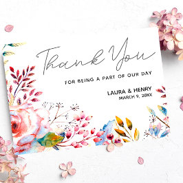 ピンクのバラの水彩花イラストの感謝カード 招待状