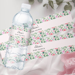 ピンクのバラの水彩花柄 オーダーメイド ペットボトルラベル