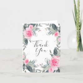 ピンクのバラの水彩 フローラル サンクス カード
