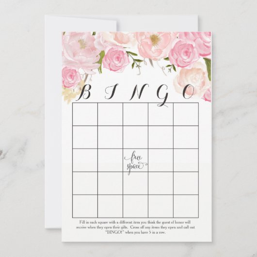 ピンクのバラの水色の花シャワービンゴカード (正面)