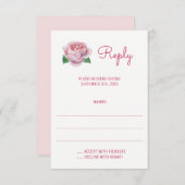 ピンクのバラの水色結婚の返信カード 出欠カード (正面/裏面)