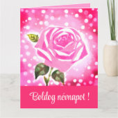 ピンクのバラの水色 – ハンガリー語の名前の日 カード (正面)