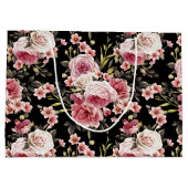 ピンクのバラの汚れ – 黒の背景 ラージペーパーバッグ (裏面)