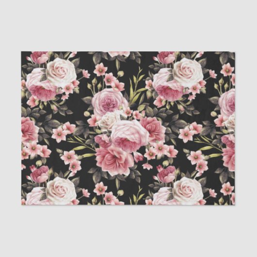 ピンクのバラの汚れ – 黒の背景 薄葉紙 (正面)