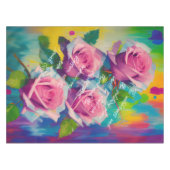 ピンクのバラの油絵の背はっきりしたカラフル景 テーブルクロス (正面(横))