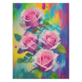ピンクのバラの油絵の背はっきりしたカラフル景 テーブルクロス (正面)