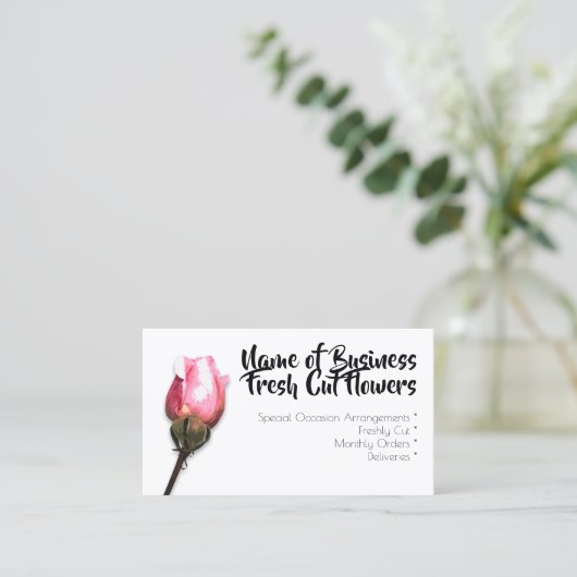 ピンクのバラの独身のでシックな花の花柄の花屋 名刺 (スタンド正面)