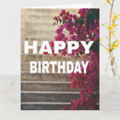 ピンクのバラの画像の誕生日かわいらしカード カード (黄色い花)