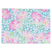 ピンクのバラの白い蝶、青く大きいギフトバッグ ラージペーパーバッグ (裏面)