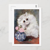 ピンクのバラの白猫、ルイス・ウェイン ポストカード (正面/裏面)