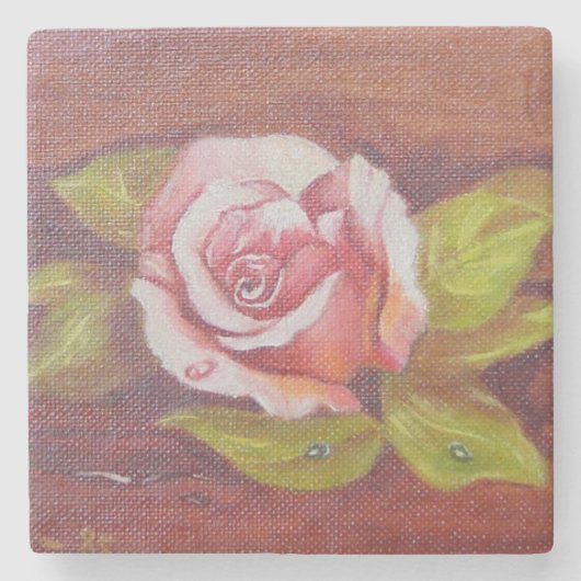 ピンクのバラの石のコースター ストーンコースター (正面)